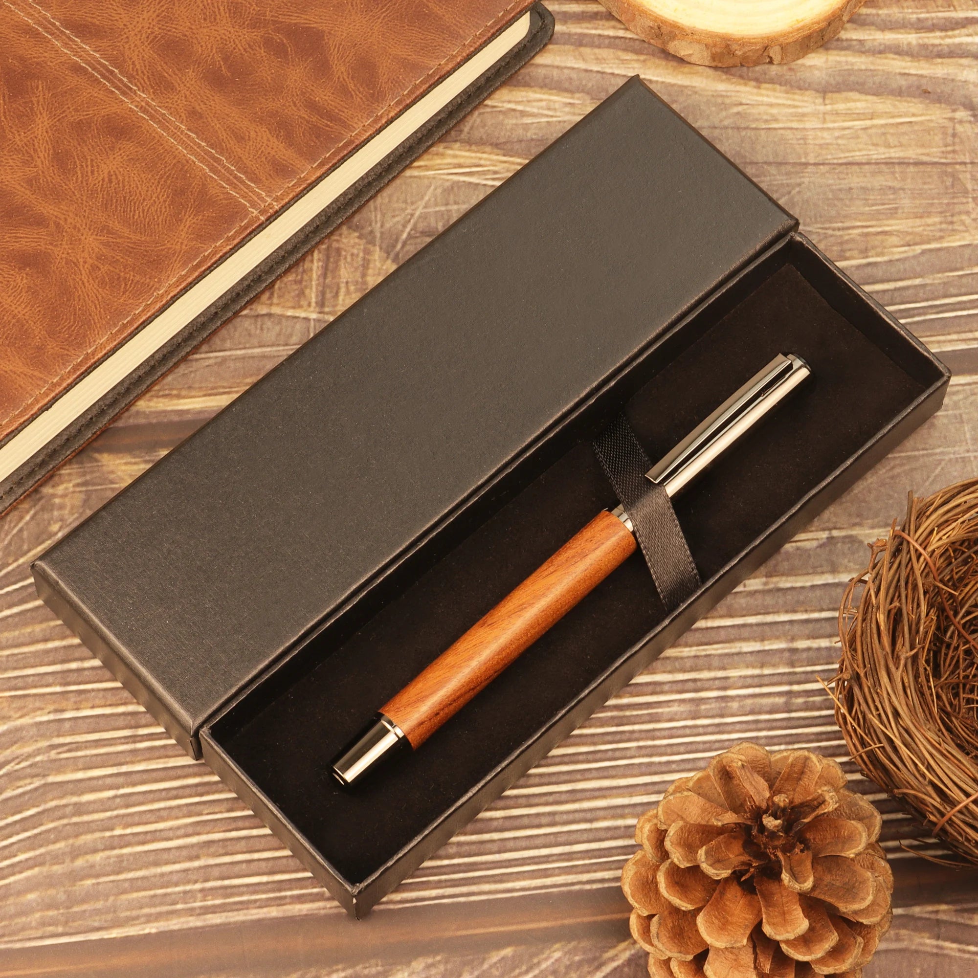 1/2 PCs with Box - Brown/Ebony Wood grain Pen -  Excellent texture and comfortable grip - Ideal for School & Personal Gifts