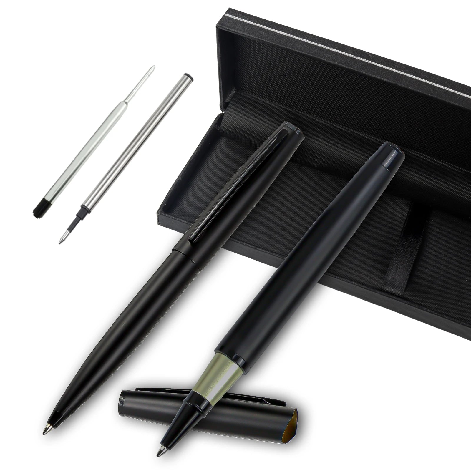 1 Set, 1 Ballpoint Pen + 1 Liquid Ink Rollerball Pen, Metal Pen with 2 Extra Refills, Fancy Cool Pen for Writing, Nice Pen Gift