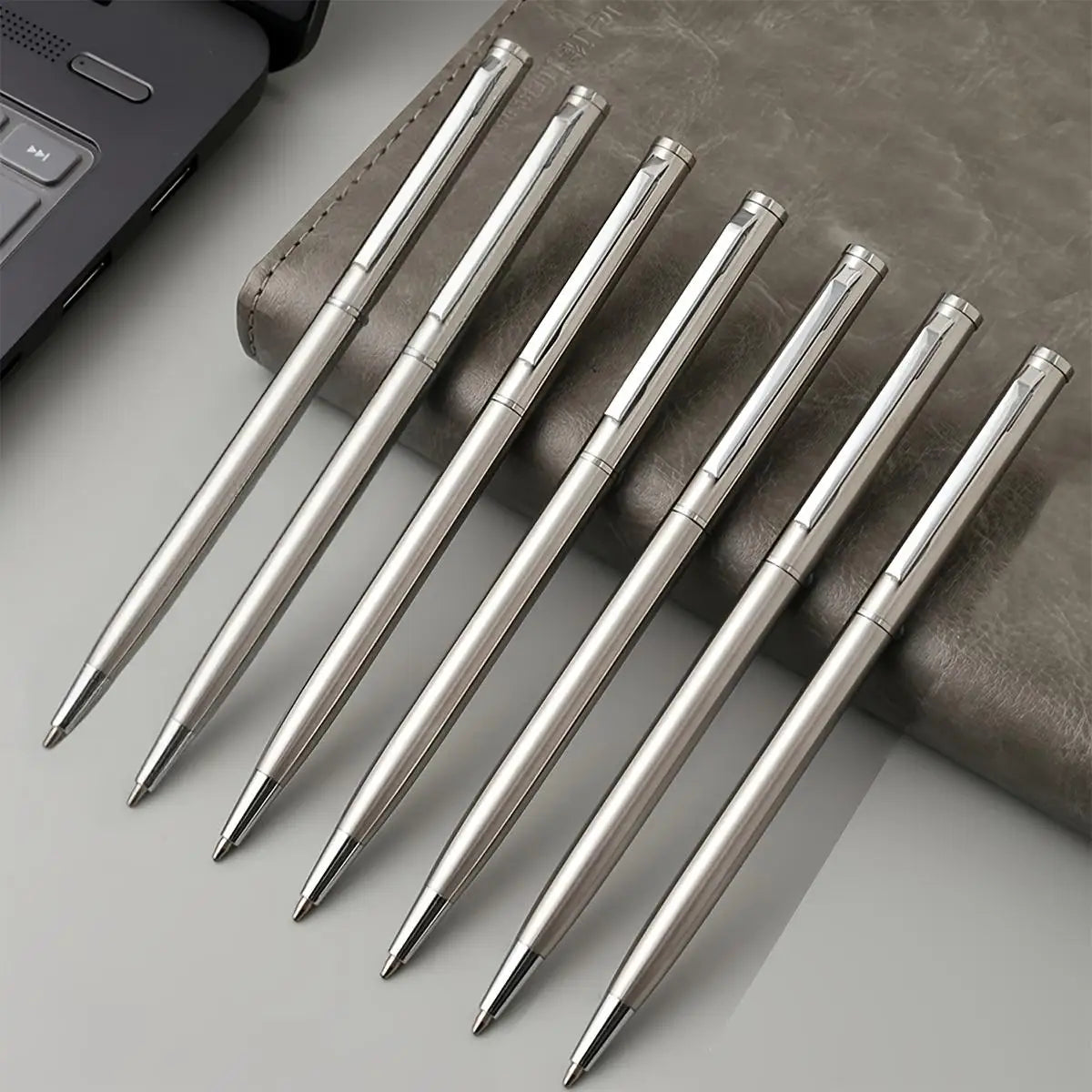 Set of 20 Elegant Silver Stainless Steel Ballpoint Pens - Durable, medium nib, twist-top design, smooth writing, perfect for off